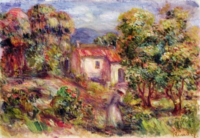 Frau pflückt Blumen im Garten von Les Colettes in Cagnes, 1912 von Pierre Auguste Renoir